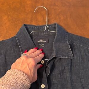 Brooks Brothers Blue Navy Button-Up Shirt 100% Linen